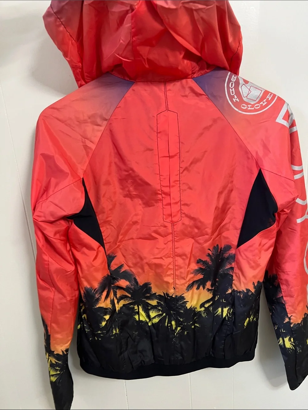 NEW Body Glove Vibrant Sunset Palm Tree Print Hooded Windbreaker Light Jacket XS